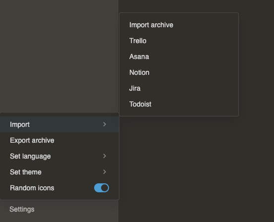 Focalboard Import screen