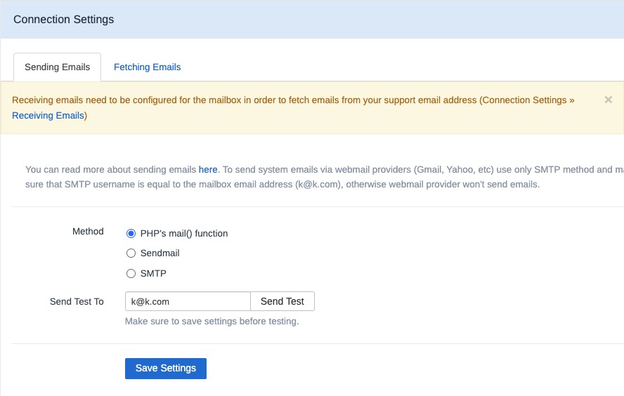 Freescout Connection screen