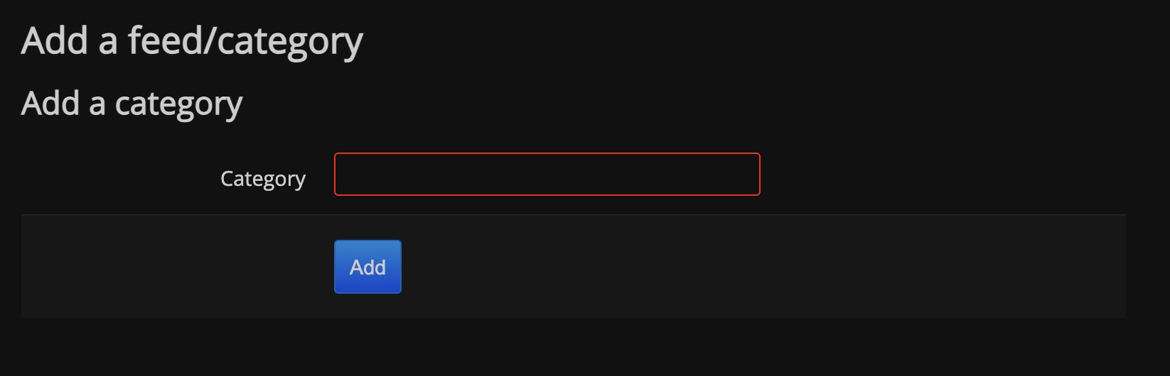 FreshRSS Adding Category screen