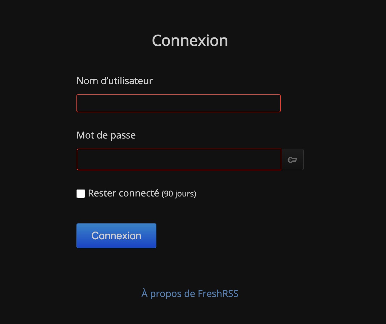 FreshRSS Login screen