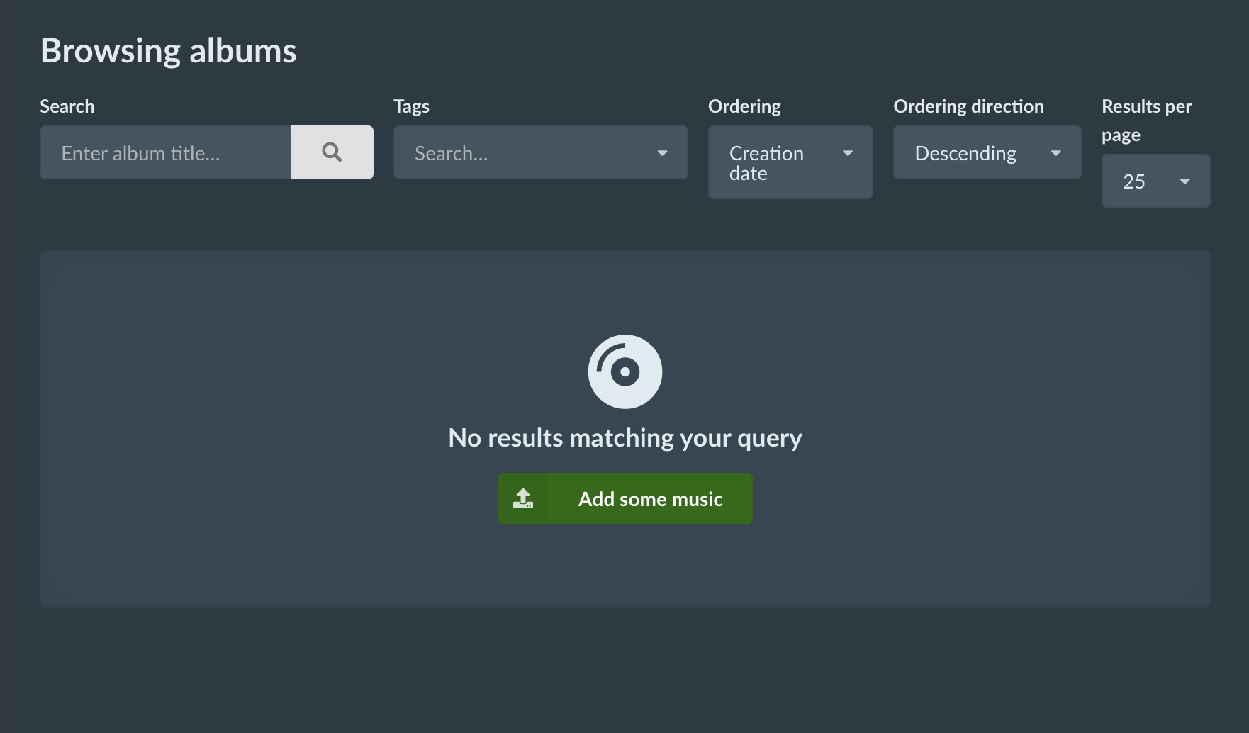 Funkwhale Albums screen