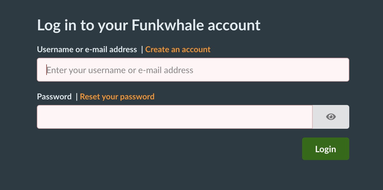 Funkwhale Login screen
