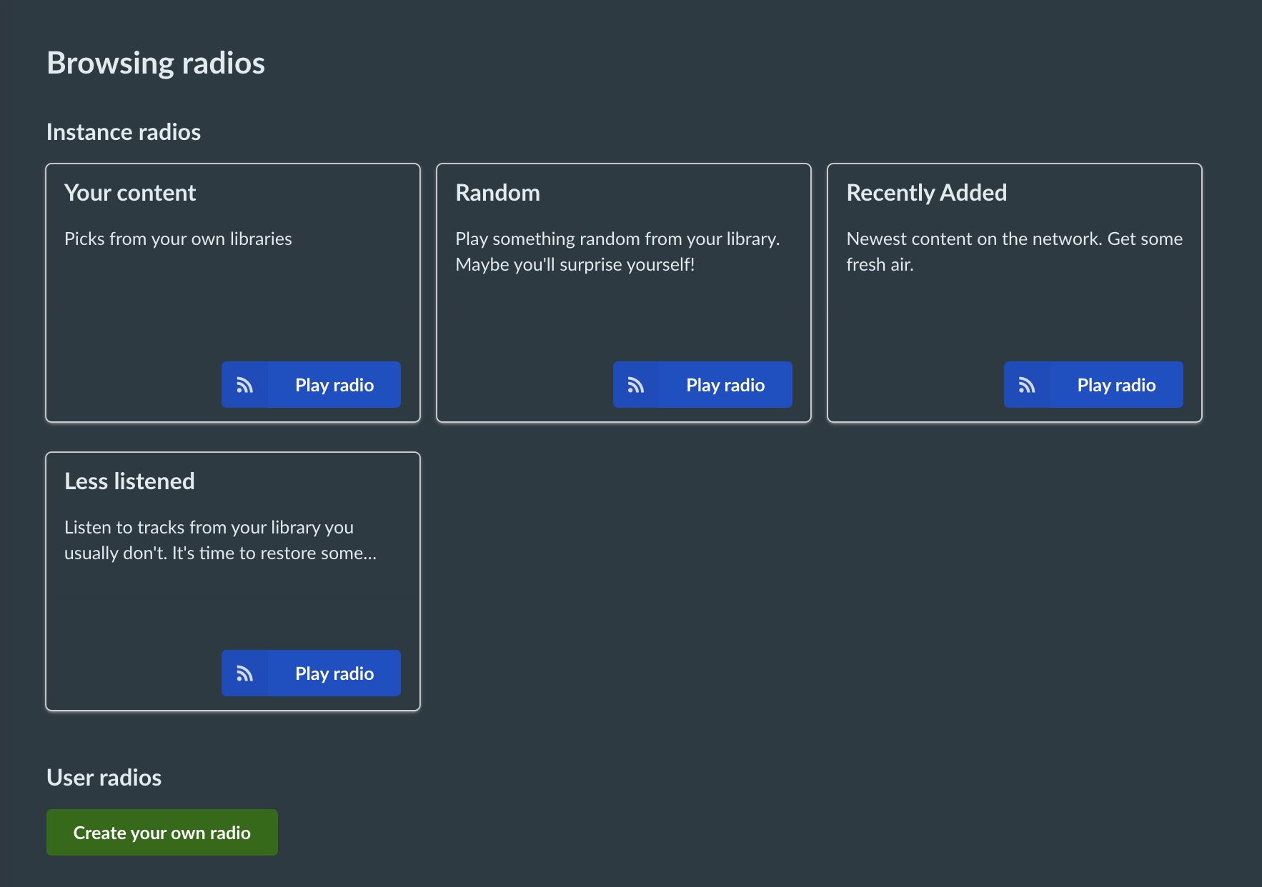 Funkwhale Radios screen