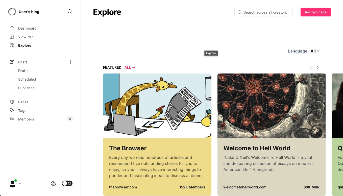Ghost explore screen
