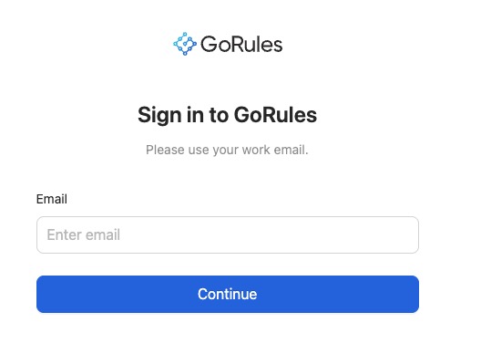 GoRules Login screen