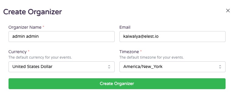 Hi-Events Create Organizer screen