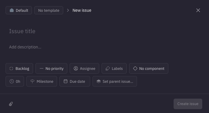 Huly New Issue screen