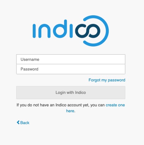 Indico Login screen