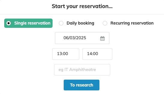 Indico Starting your Reservation screen