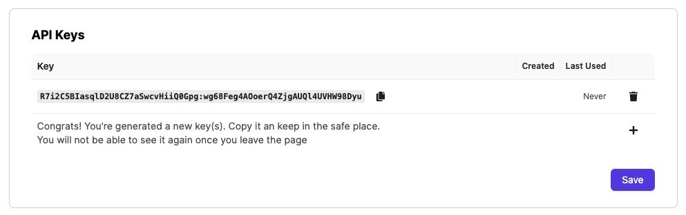 Jitsu API Key screen
