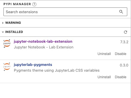 JupyterHub Extensions Manager screen