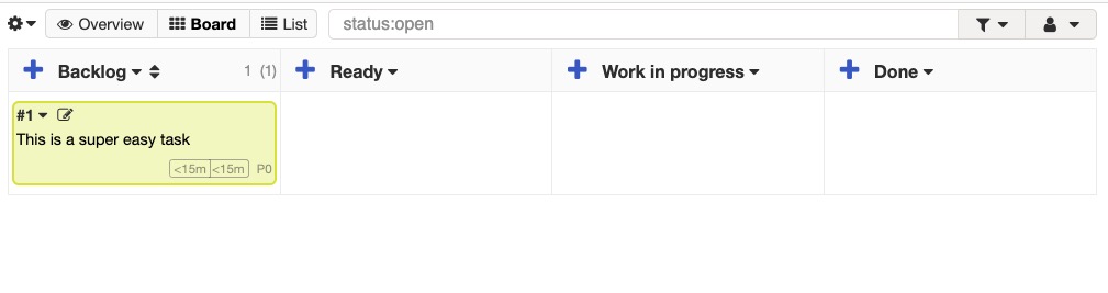 Kanboard Board screen