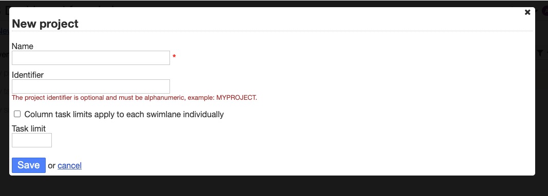Kanboard Project screen