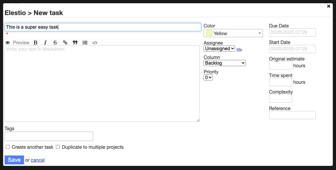 Kanboard Task screen