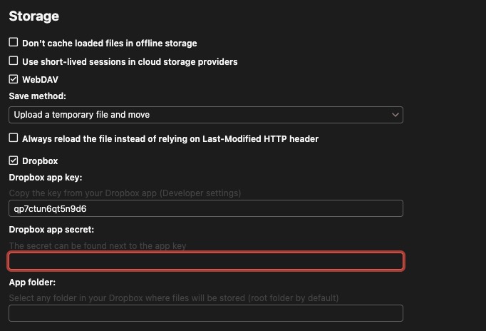Keeweb Storage screen