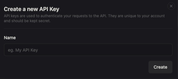 Kener API Key screen