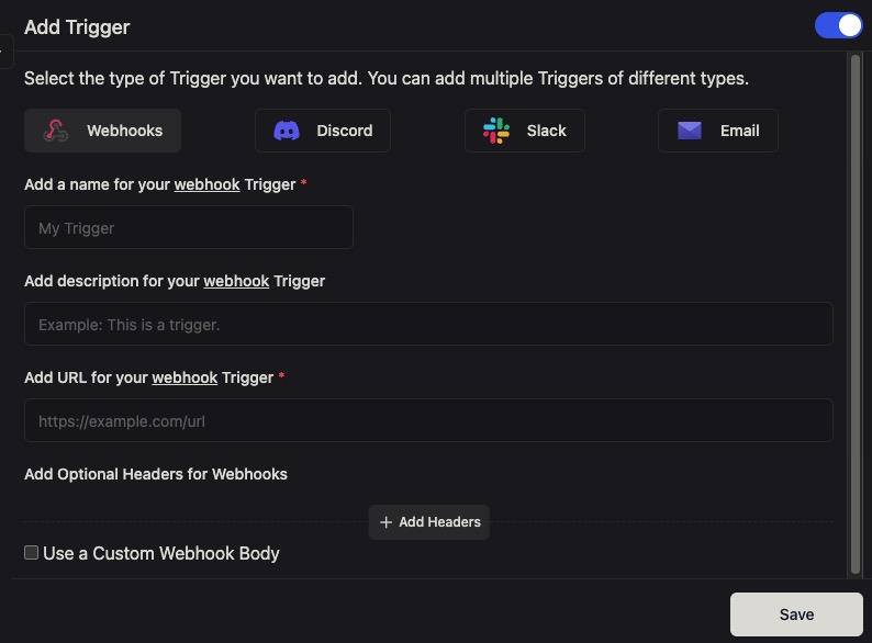 Kener Trigger screen