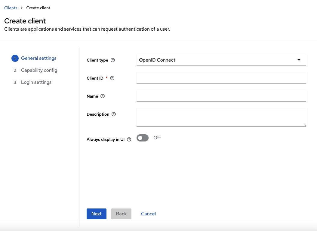 Keycloak creating client
