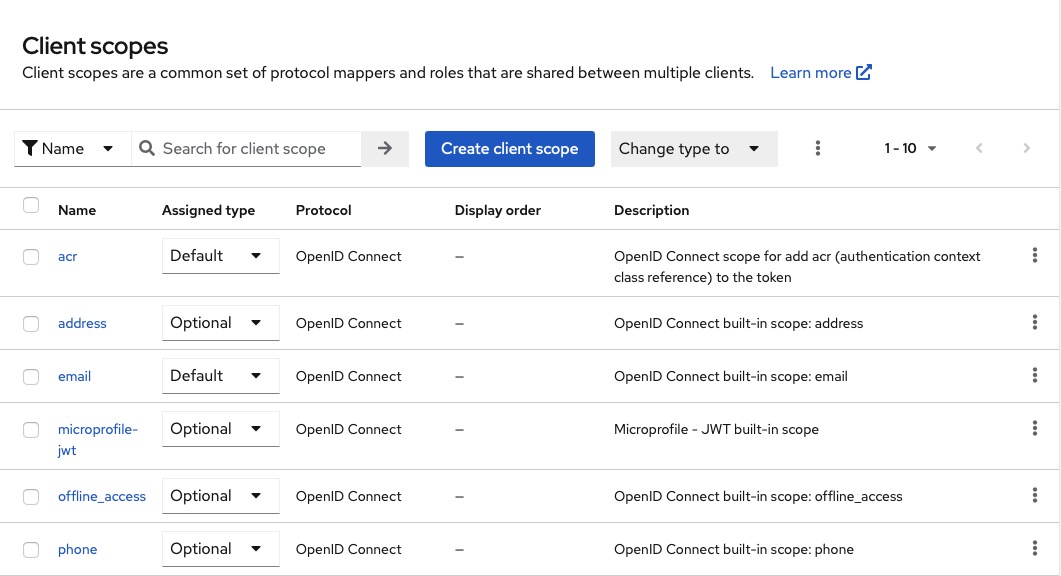 Keycloak client scopes