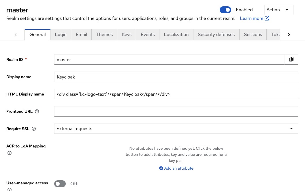 Keycloak realm settings
