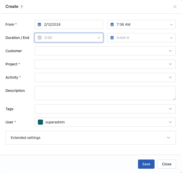 Kimai My Time Screen