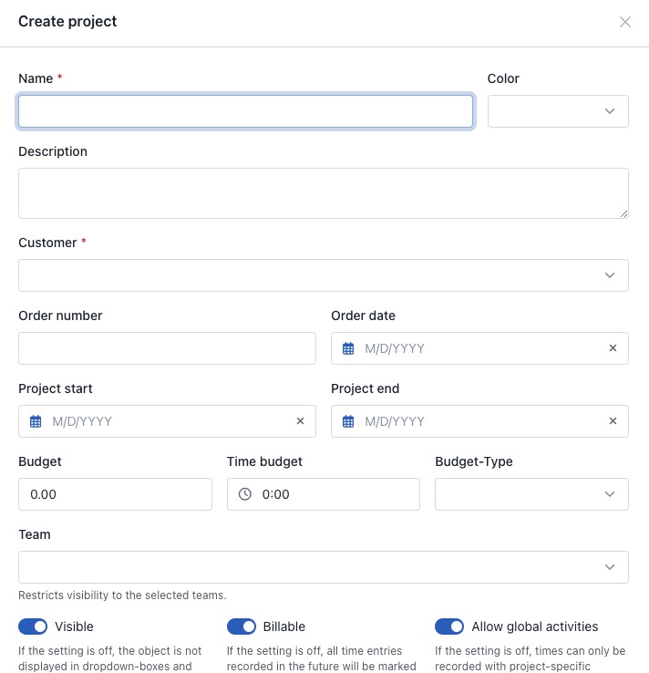 Kimai Project Screen