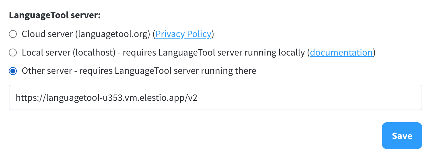 LanguageTool server screen