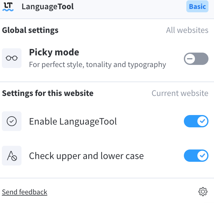 LanguageTool settings screen