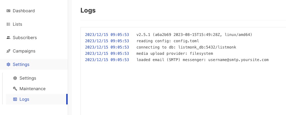 Listmonk logs