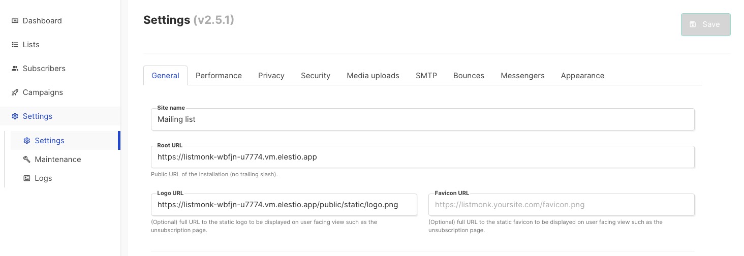 Listmonk settings and maintenance