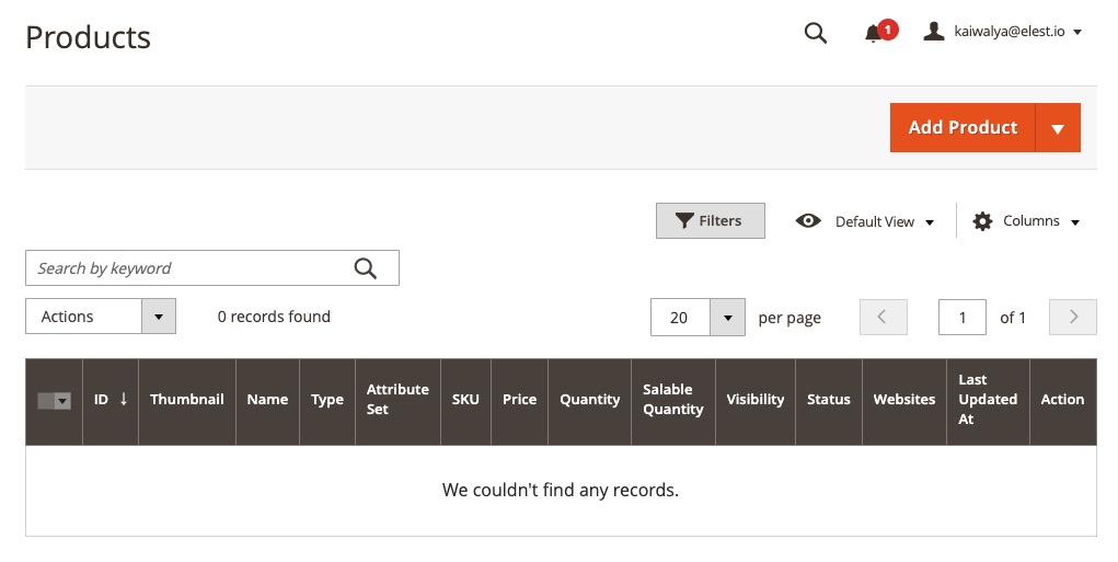 Magento Products Screen