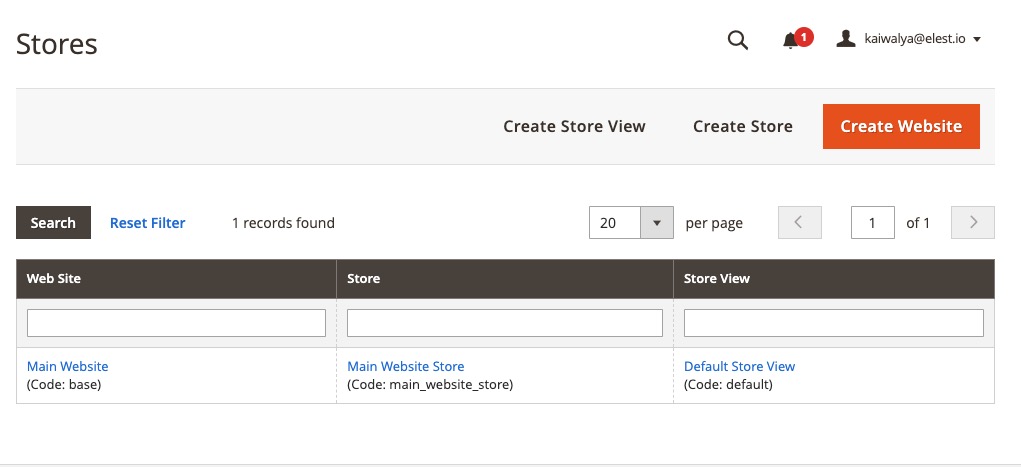 Magento Stores Screen
