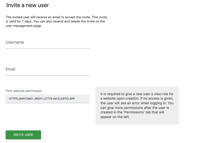 Matomo Inviting User Screen