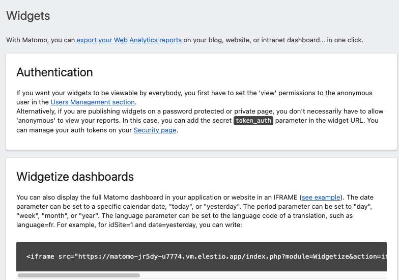 Matomo Widgets Screen