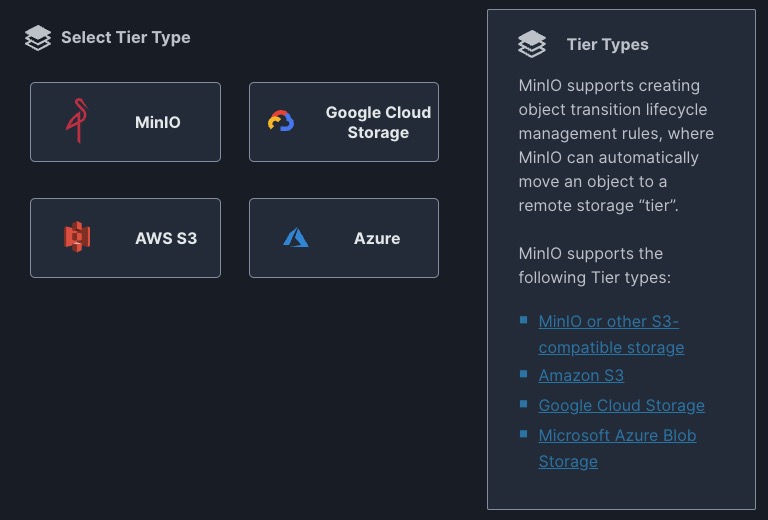 MinIO Tier Screen