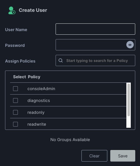 MinIO Creating User Screen