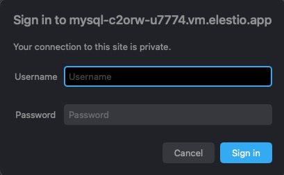 MySQL login screen