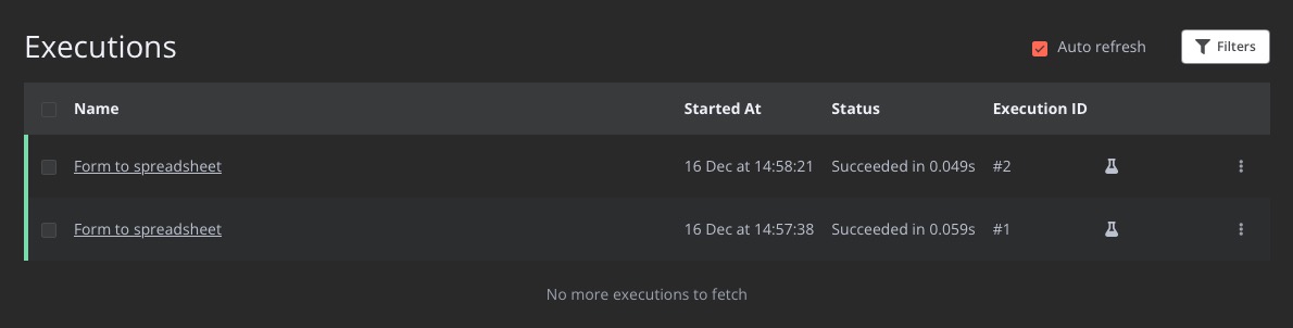 N8N executions screen
