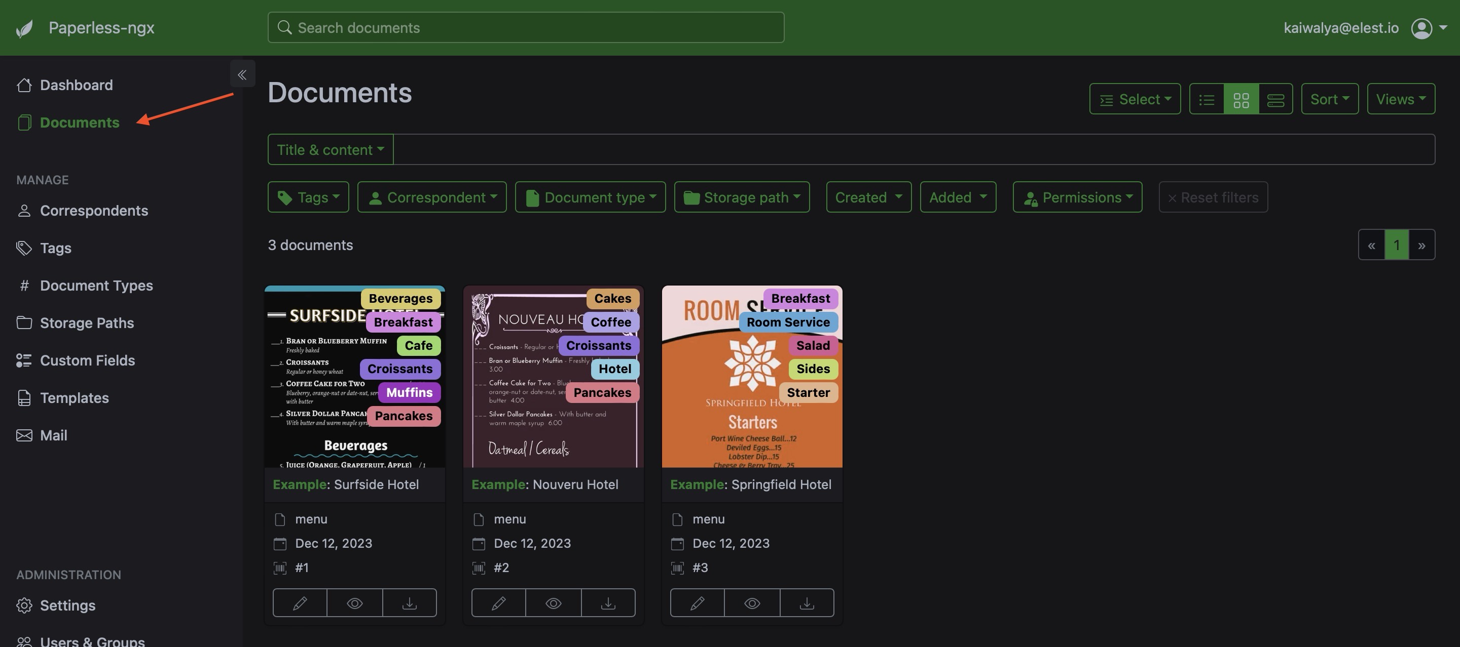 Paperless-ngx documents screen