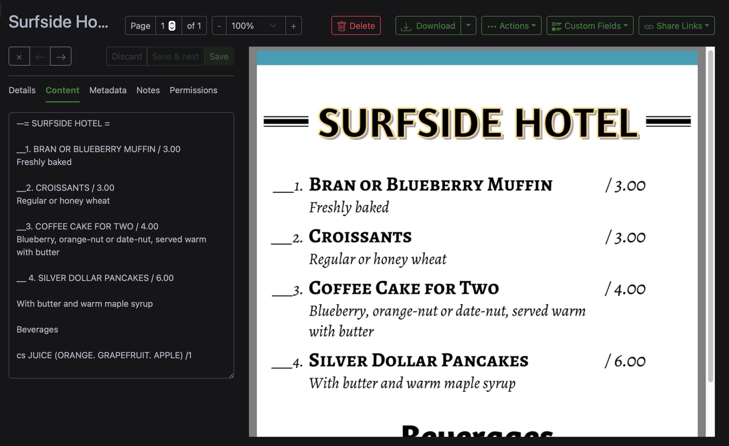 Paperless-ngx content screen