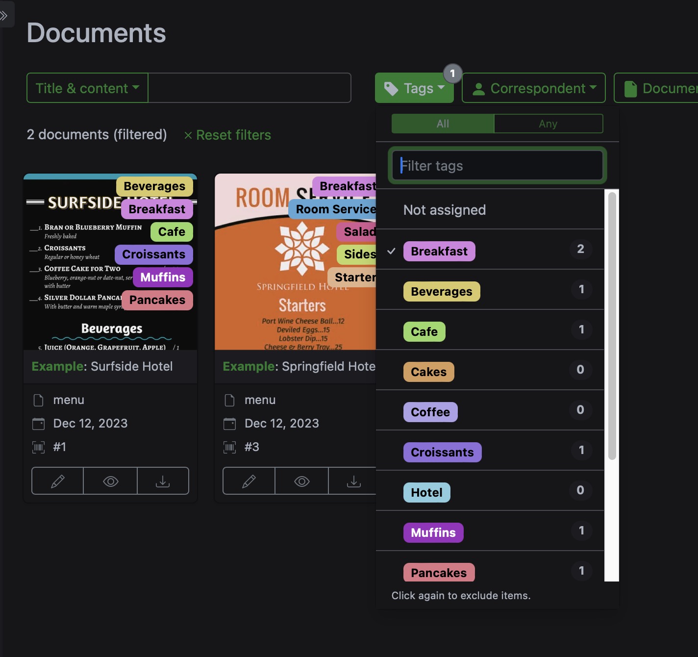 Paperless-ngx search screen