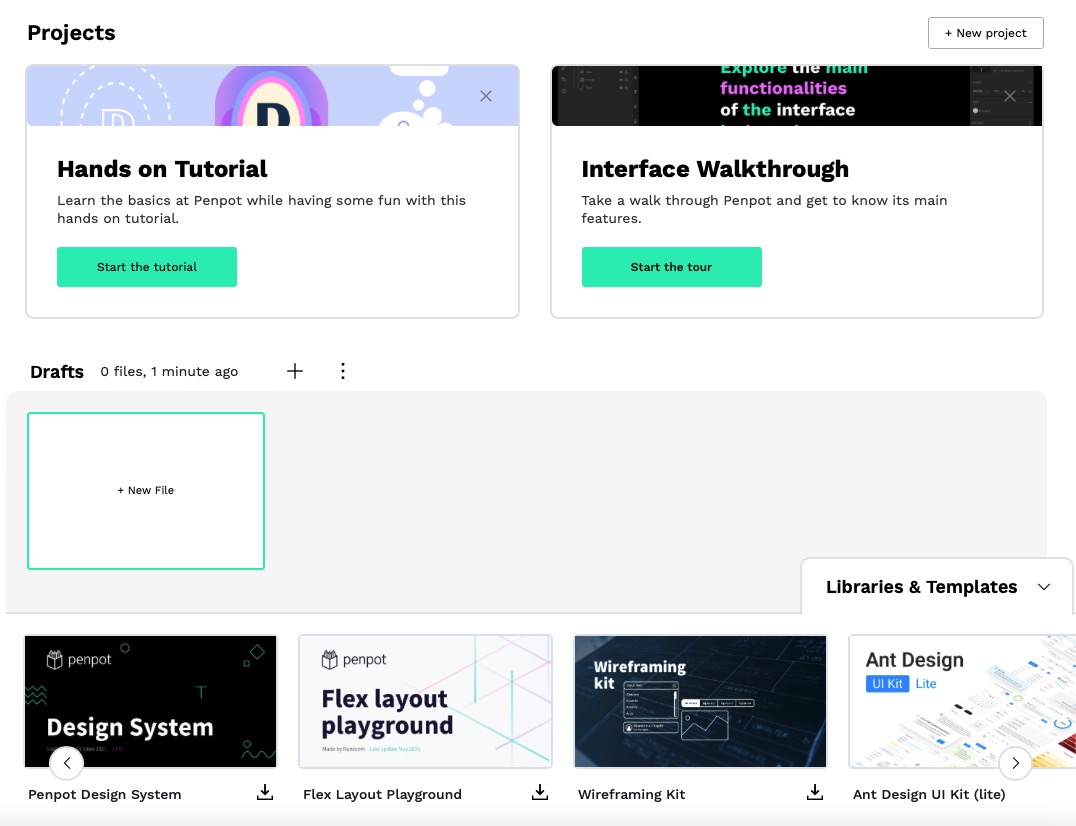 Penpot projects screen