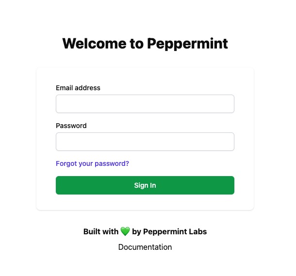 Peppermint Sign In screen