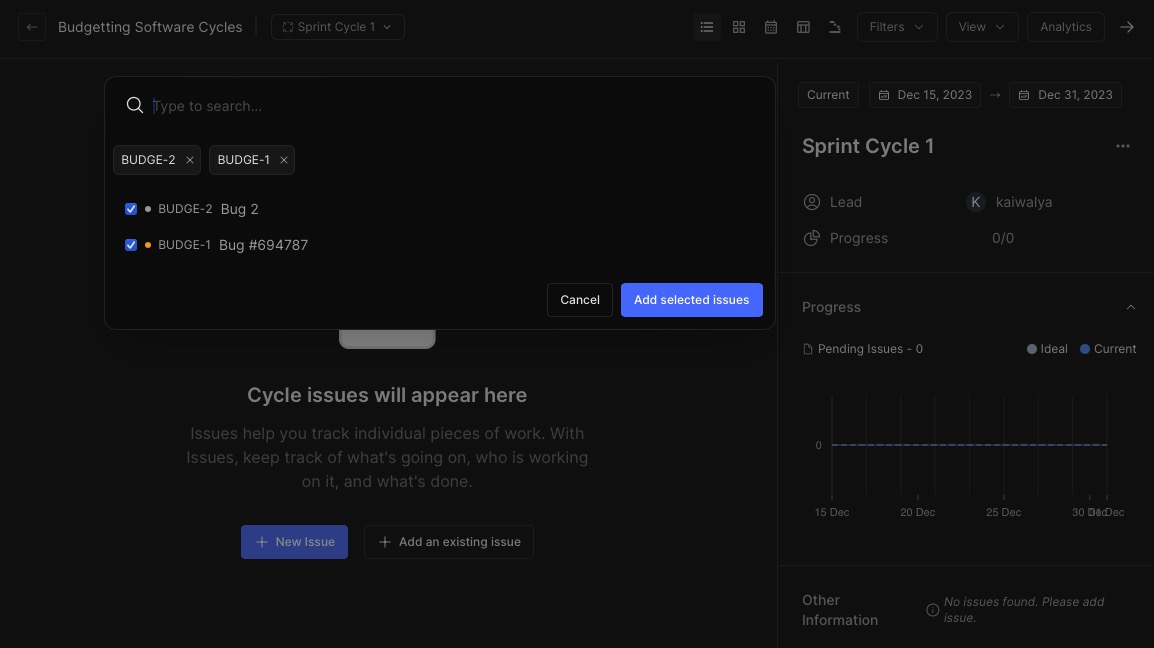 Plane assign issue to project screen