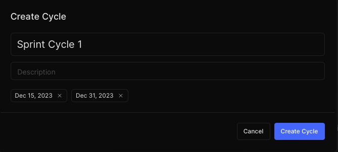 Plane cycle creation screen