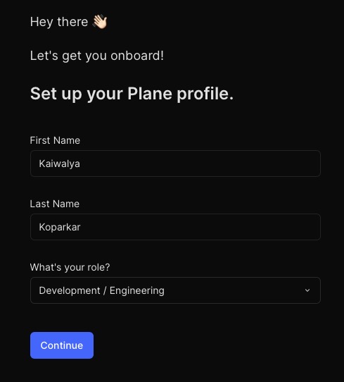 Plane profile setup screen