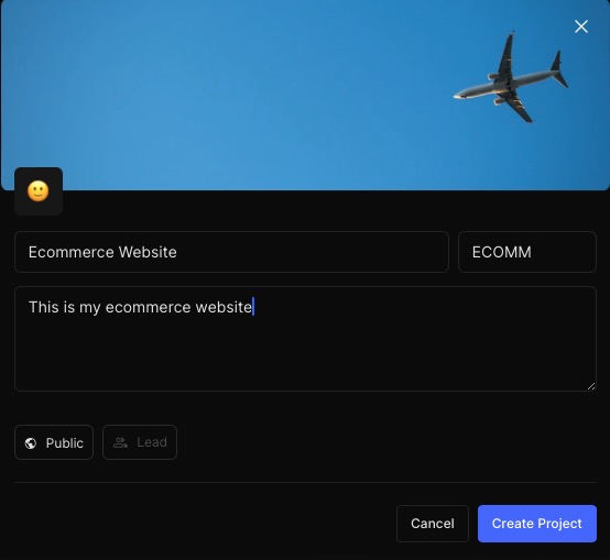 Plane project creation screen
