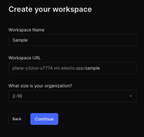 Plane workspace creation screen
