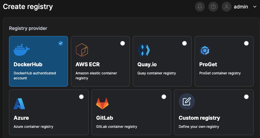 Portainer registry screen