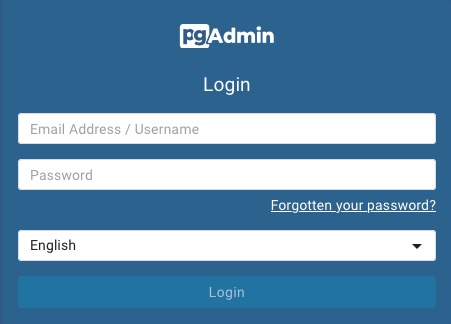 PostgreSQL login screen